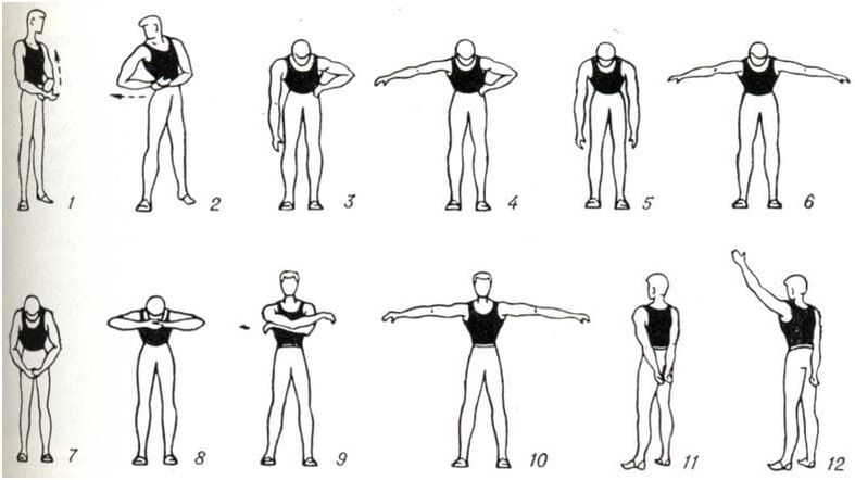 Grundübungen zur Behandlung und Wiederherstellung der Beweglichkeit des Schultergelenks bei Arthrose